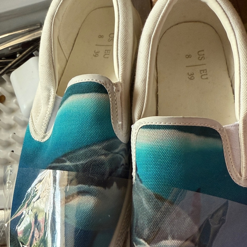 Aqua Shark Print Slip-On Sneakers-worn once - Picture 8 of 9